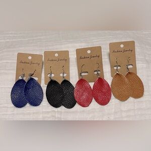 Fashion Jewelry Leather Teardrop Earrings Set - Blue, Black, Red, Tan